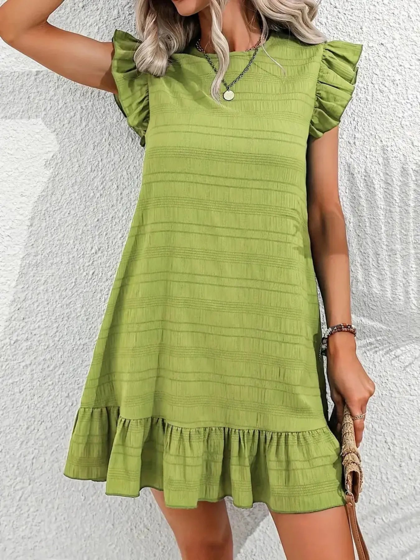 CD | Plus Dimensiune Ruffle Hen Cap Sleeve Mini Rochie