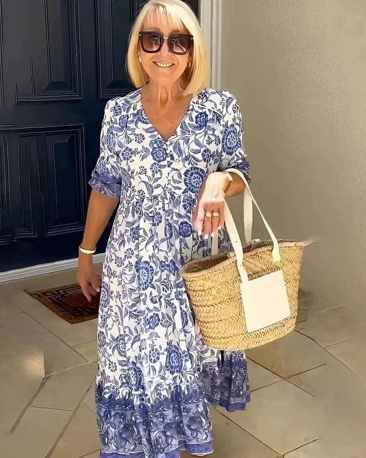 CD | Elegant V-Neck Boho florale rochie lungă