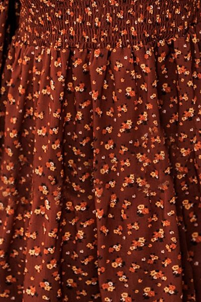 CD | Ditsy Floral Smocked Balloon Sleeve Mini Rochie