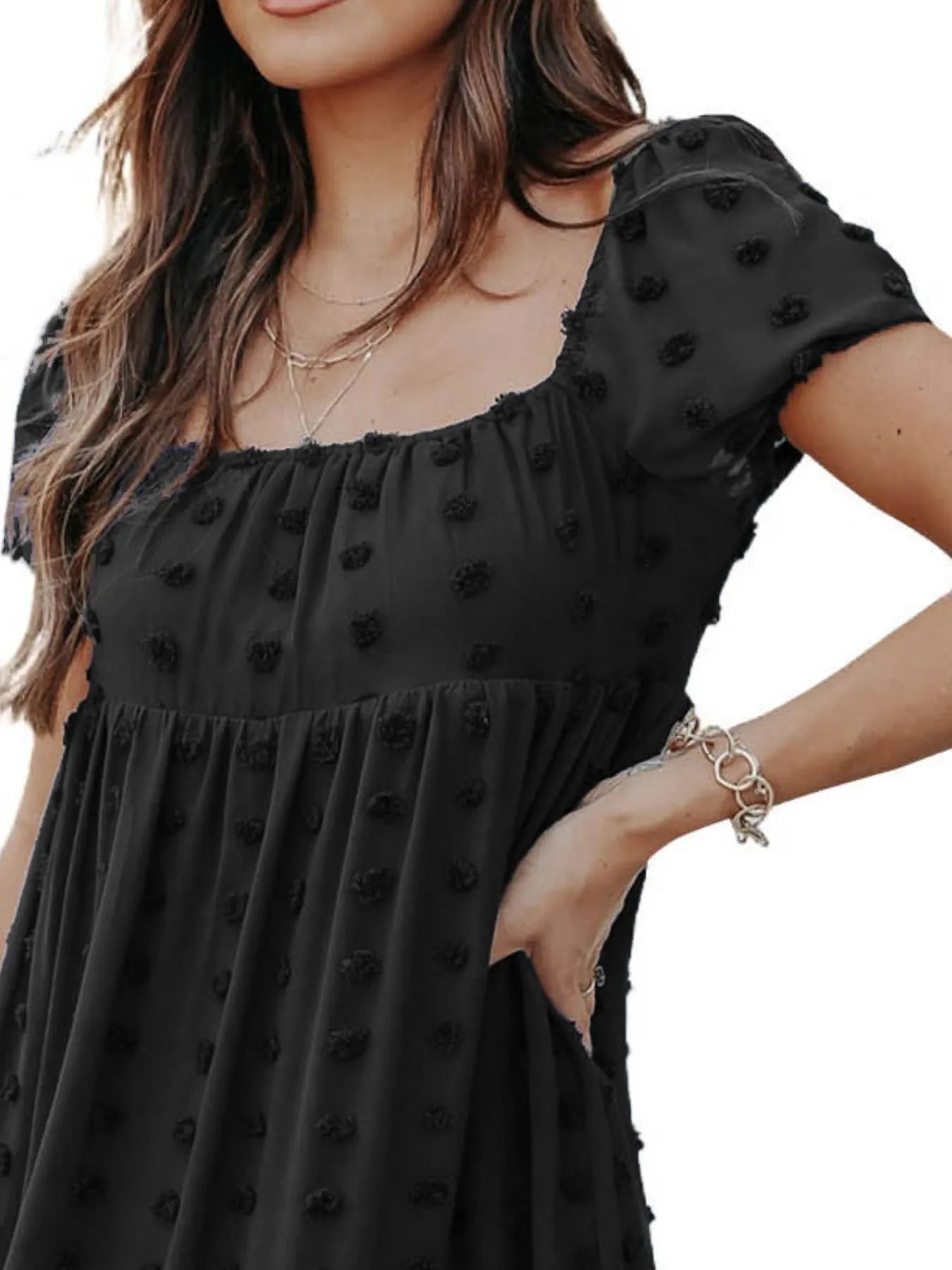 CD | Rochie mini cu decolteu pătrat Swiss Dot