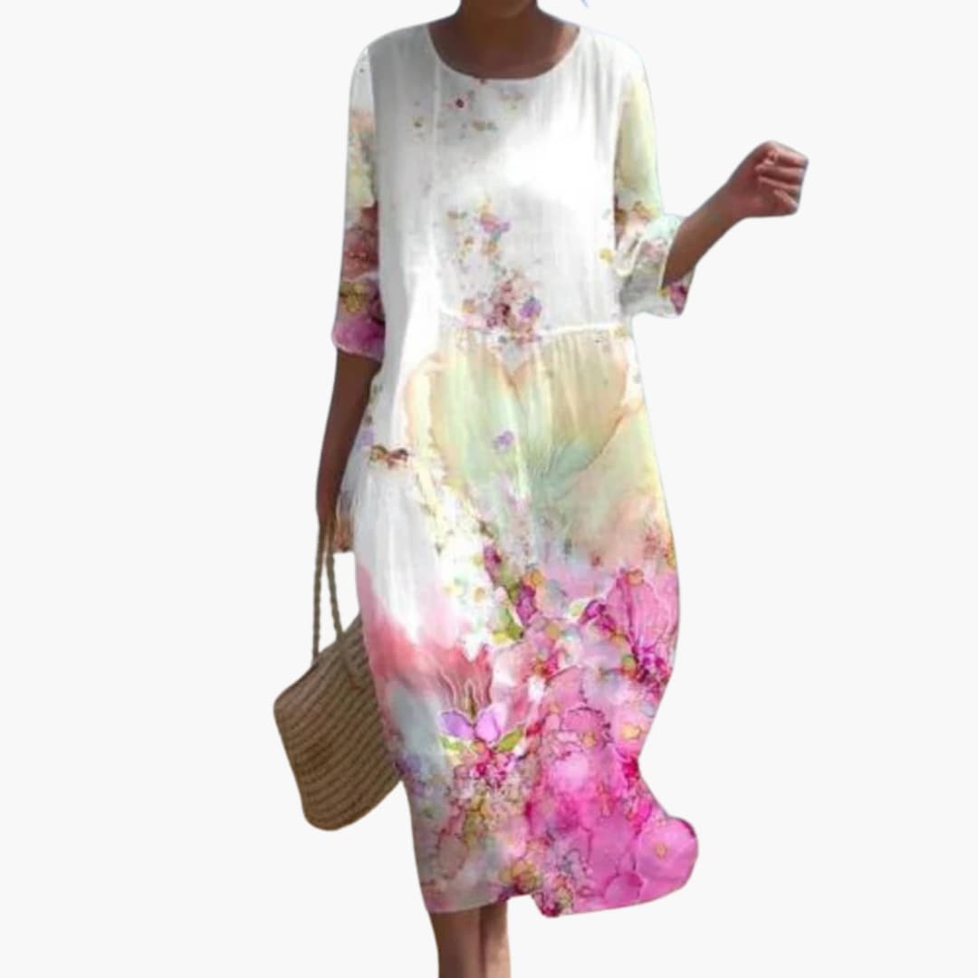 CD | Rochie midi floral pentru femei cu mâneci 3/4 pentru vară