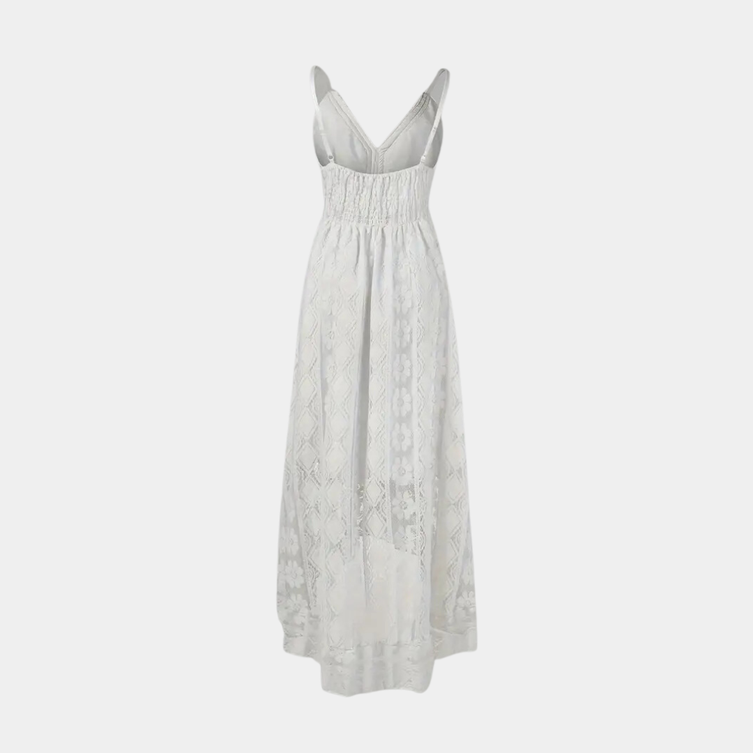 CD | Rochie midi pentru femei - Ținută relaxată - Detaliu dantelă - Decolteu în V - Stil boho - Material respirabil