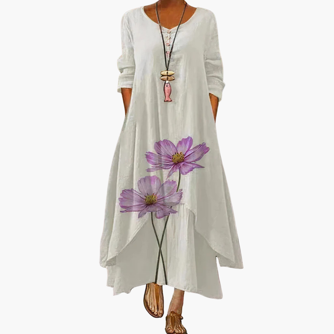 CD | Rochie maxi de vară pentru femei cu mâneci lungi și imprimeu floral