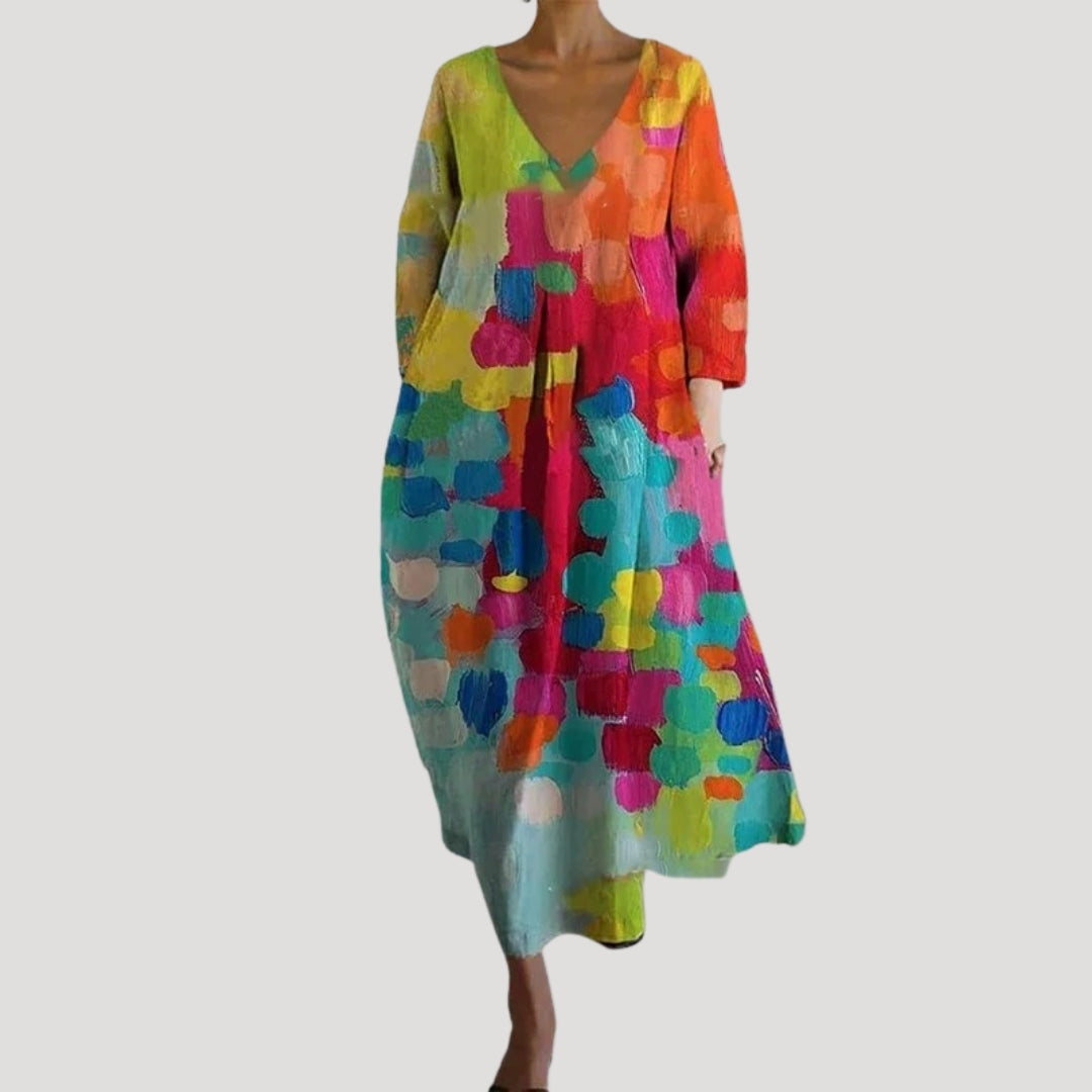 CD | Rochie midi de vară din in cu mâneci lungi