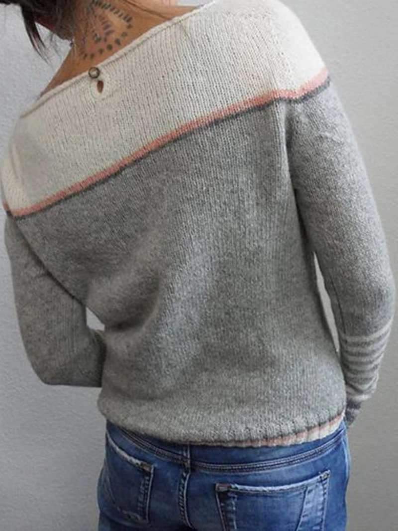CD | Pulover tricotat Colorblock cu mâneci dungate