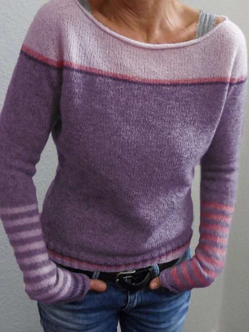 CD | Pulover tricotat Colorblock cu mâneci dungate
