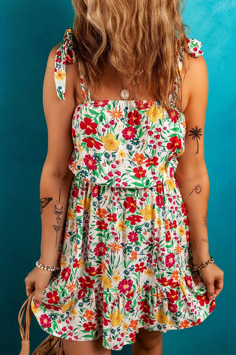 CD | Floral cu bretele înnodate Rochie mini cu tiv încrețit