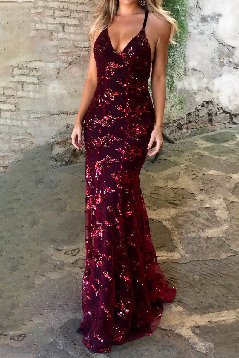 CD | Celebrități Elegant Solid paiete Frenulum V gât rochii de seară