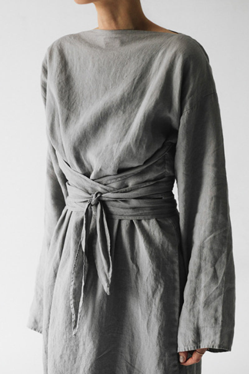 CD | Rochie midi din in cu cu curea