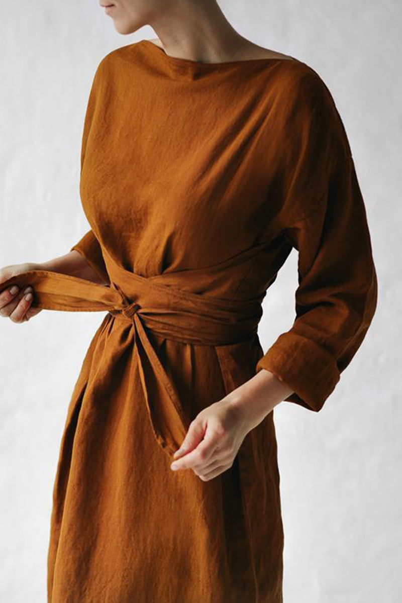 CD | Rochie midi din in cu cu curea