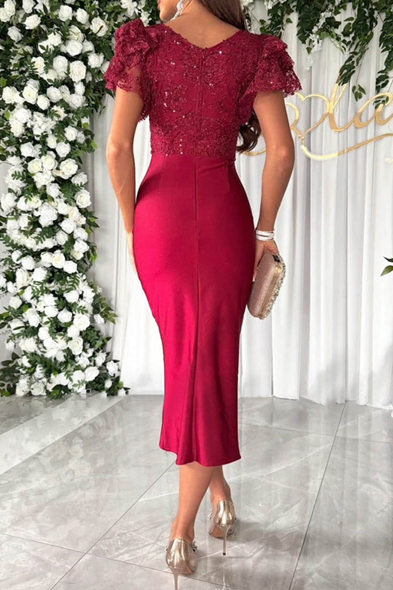CD | Celebrități Elegant solid paiete plisat V decolteu Wrapped fusta rochii