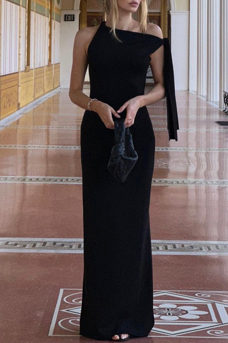 CD | Celebrități Elegant solid Frenulum oblic guler un pas fusta rochii (5 culori)