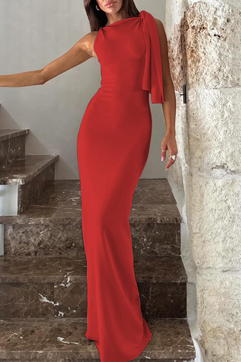 CD | Celebrități Elegant solid Frenulum oblic guler un pas fusta rochii (5 culori)