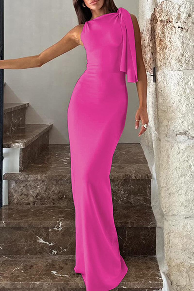 CD | Celebrități Elegant solid Frenulum oblic guler un pas fusta rochii (5 culori)