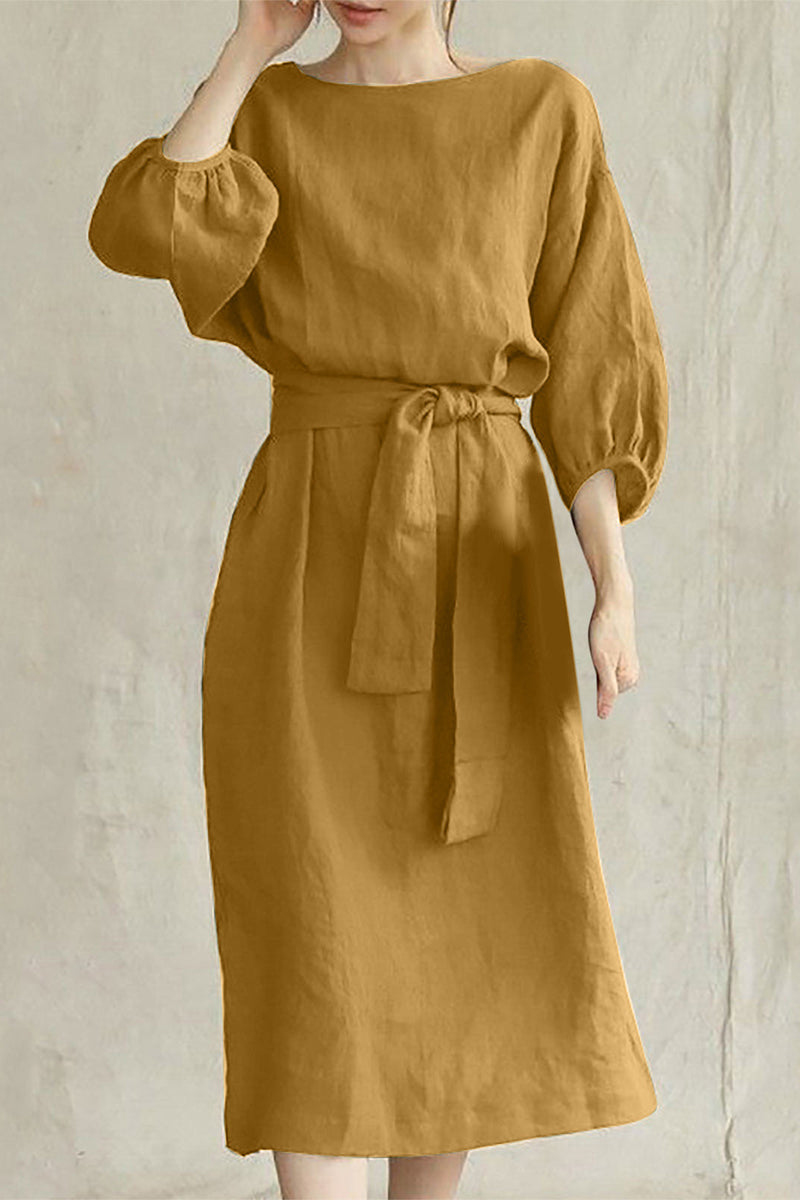 CD | Rochie midi din in cu cu curea