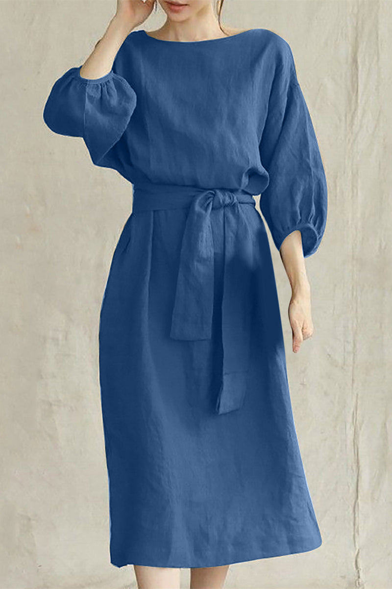 CD | Rochie midi din in cu cu curea