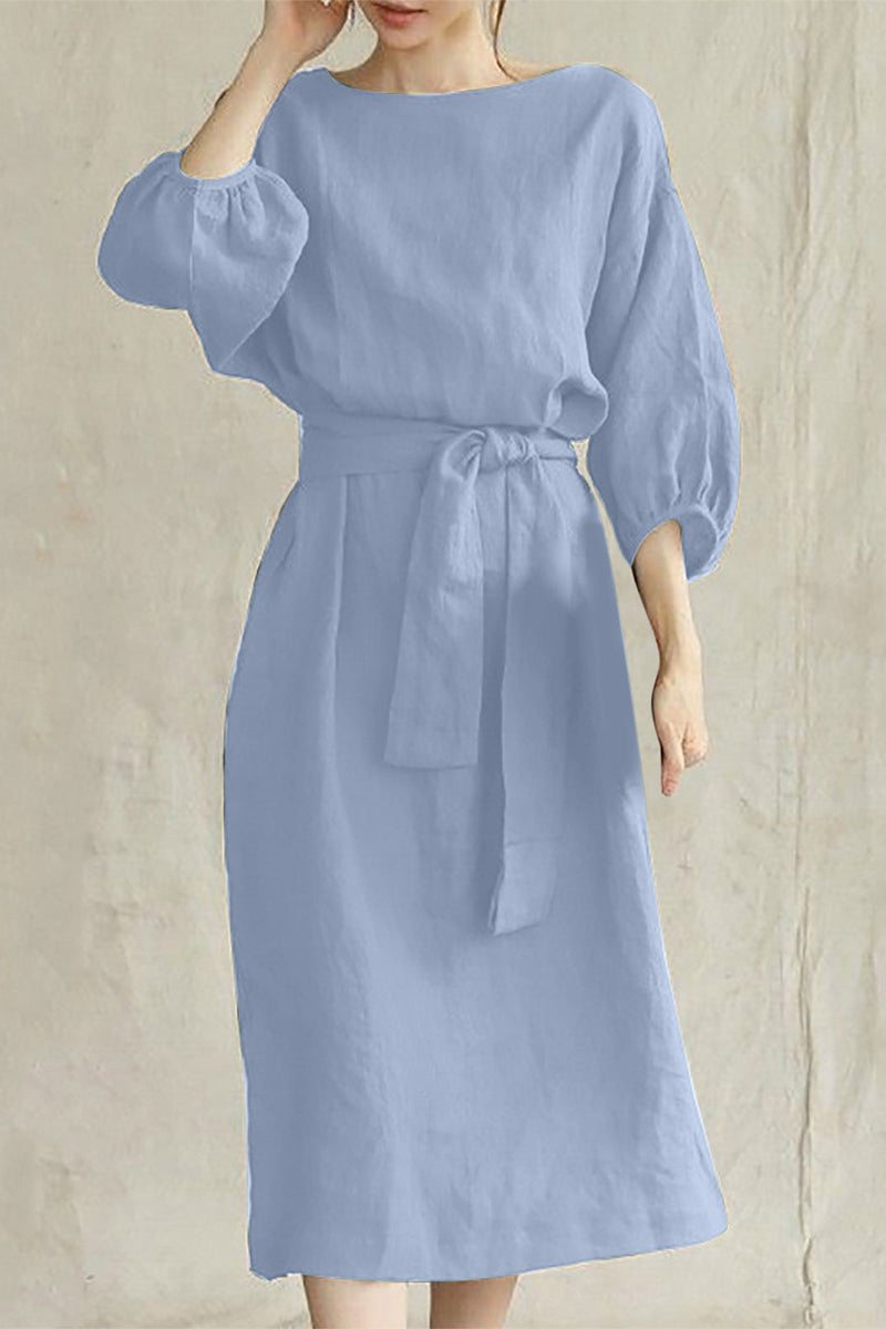 CD | Rochie midi din in cu cu curea