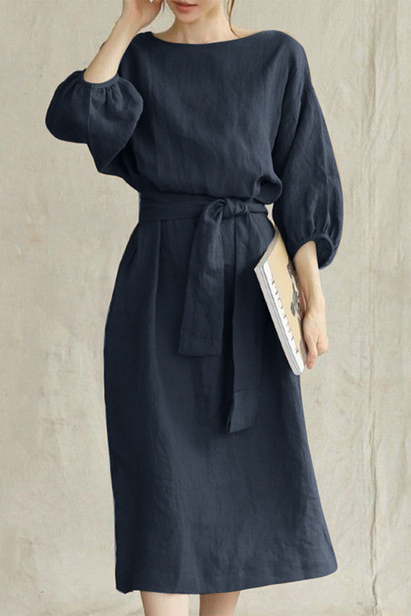 CD | Rochie midi din in cu cu curea