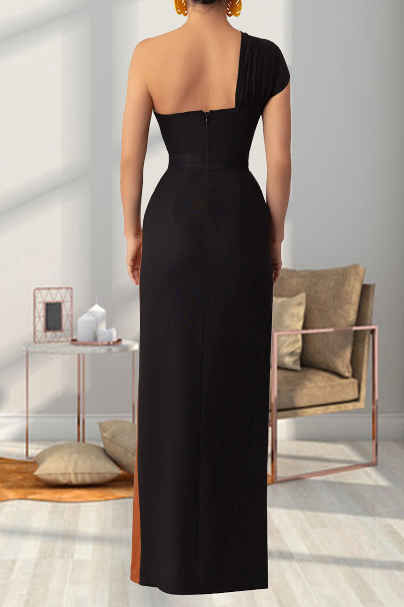 CD | Street Solid Colour Backless High Slit Patchwork Contrast Bias Collar Rochii lungi