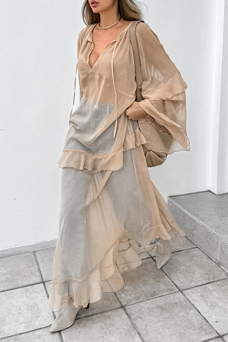 CD | Sexy See-Through Ruffle V gât A Line Rochii