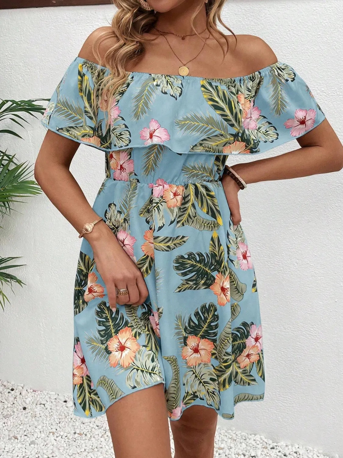 CD | Rochie mini imprimată fără umeri
