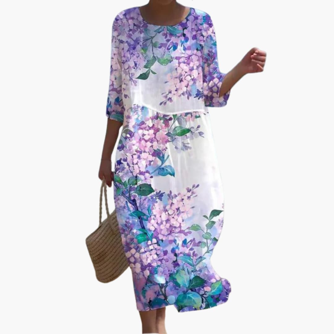CD | Rochie midi floral pentru femei cu mâneci 3/4 pentru vară