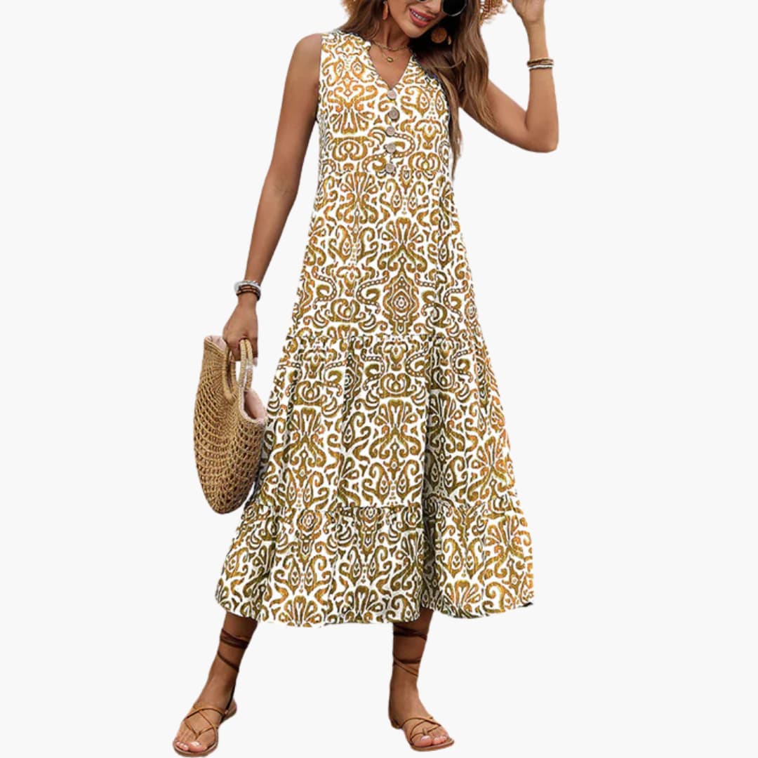 CD | Rochie midi de vară fără mâneci pentru femei cu imprimeu floral