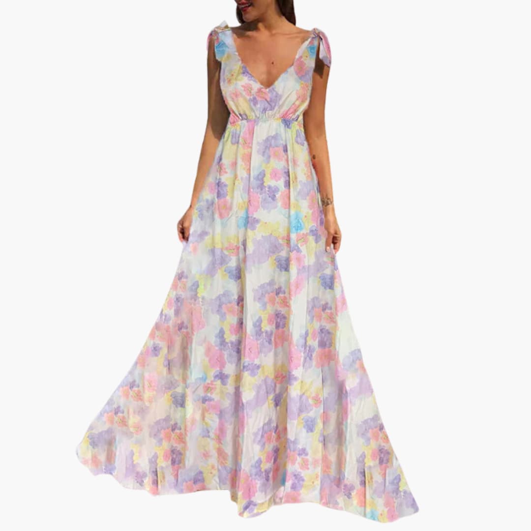 CD | Doamnelor fără mâneci florale rochie maxi cu spatele deschis