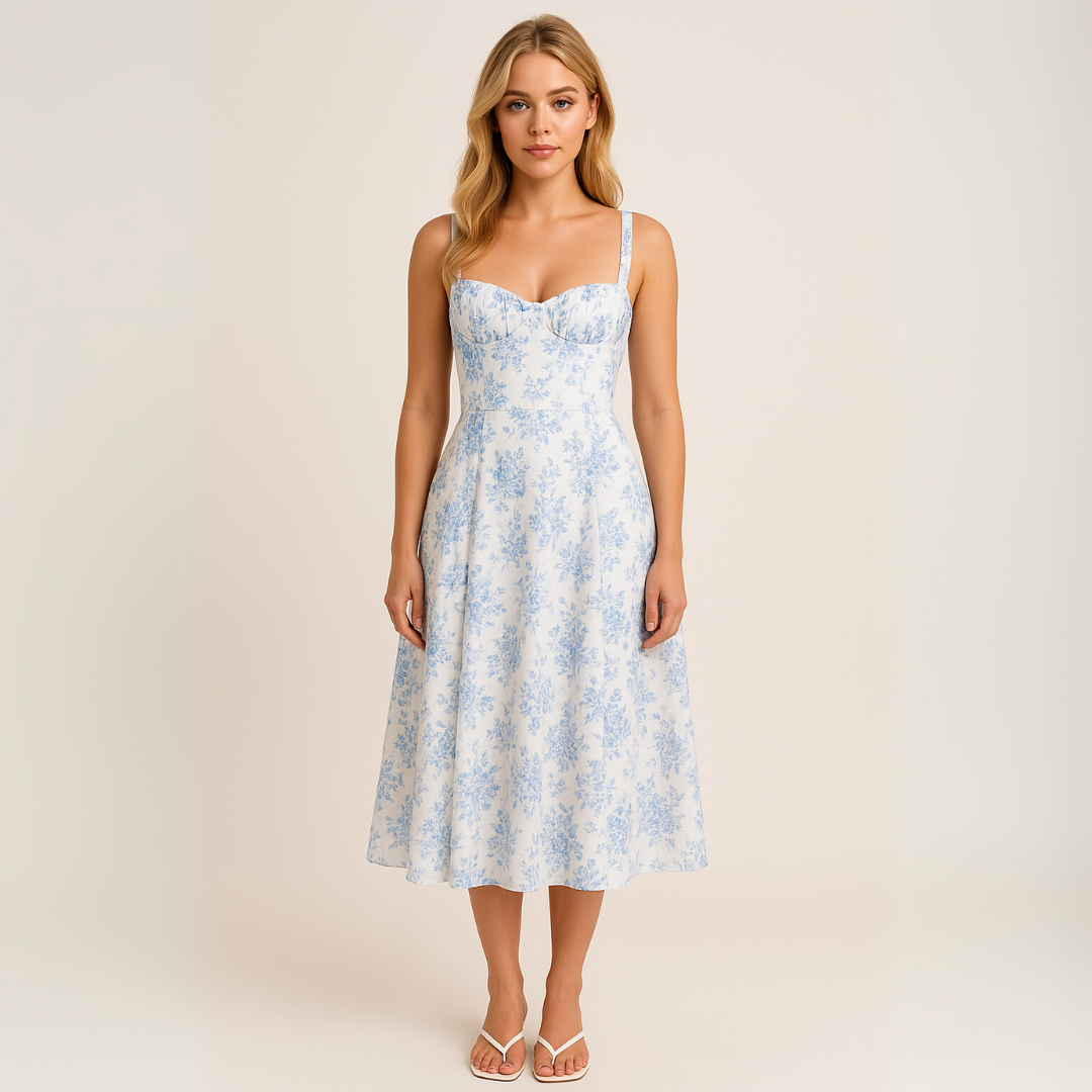 CD | Rochie midi cu flori fără mâneci pentru femei