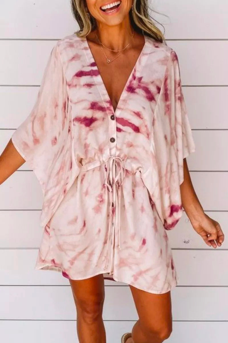 CD | V-neck tie-dye rochie mini violet