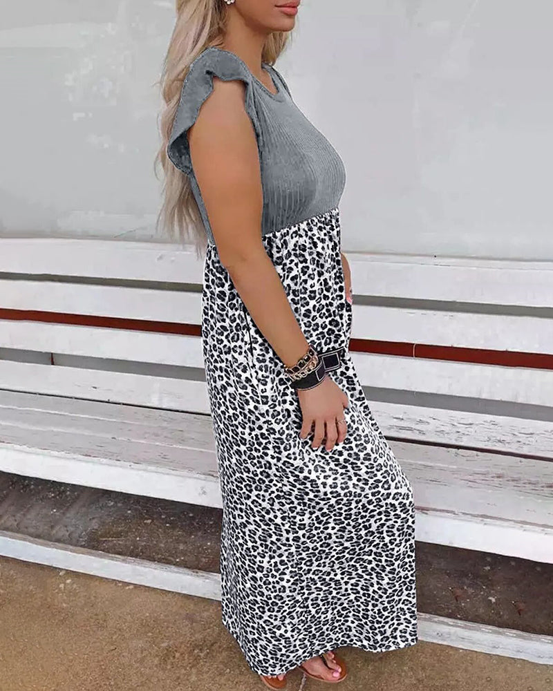 CD | Black Leopard Stitching Rochie lungă Vara talie Slimming Maxi Dress