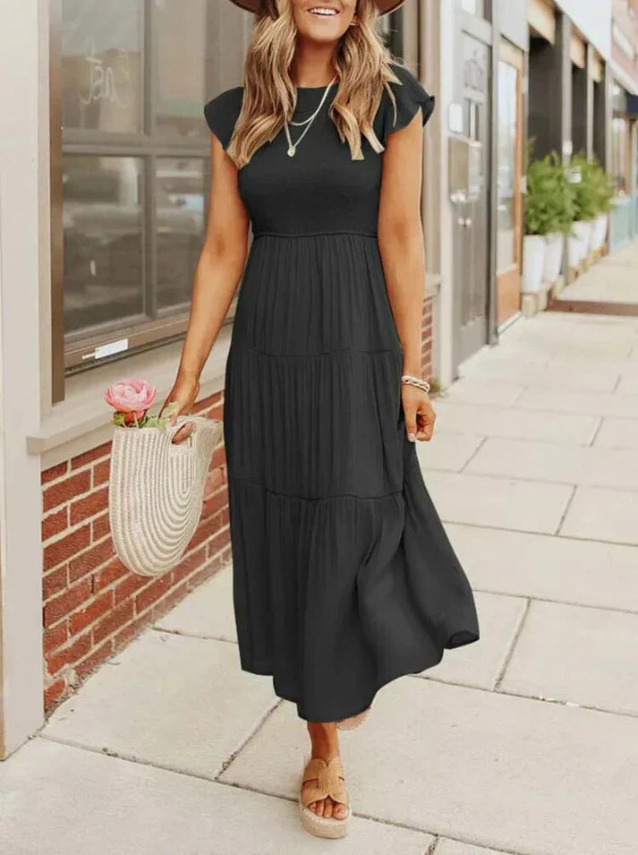 CD | Rochie midi plisată A-line cu mâneci zburătoare pentru femei