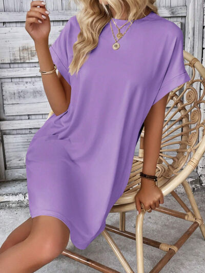 CD | Gât rotund Mini tricou cu mâneci scurte cu buzunare