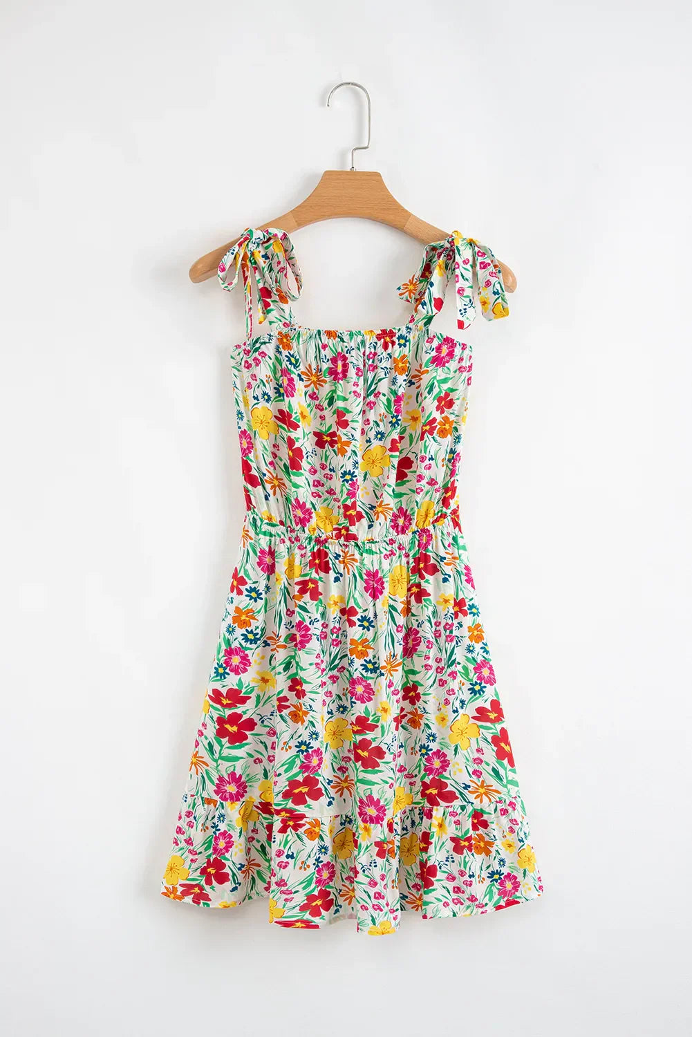 CD | Floral cu bretele înnodate Rochie mini cu tiv încrețit