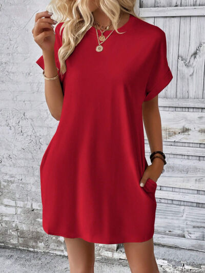 CD | Gât rotund Mini tricou cu mâneci scurte cu buzunare