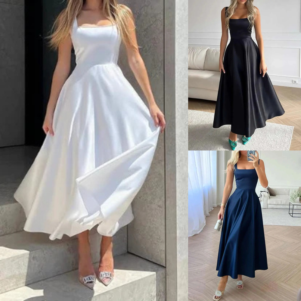 CD | Rochie midi elegantă cu bretele și fustă evazată pentru seară