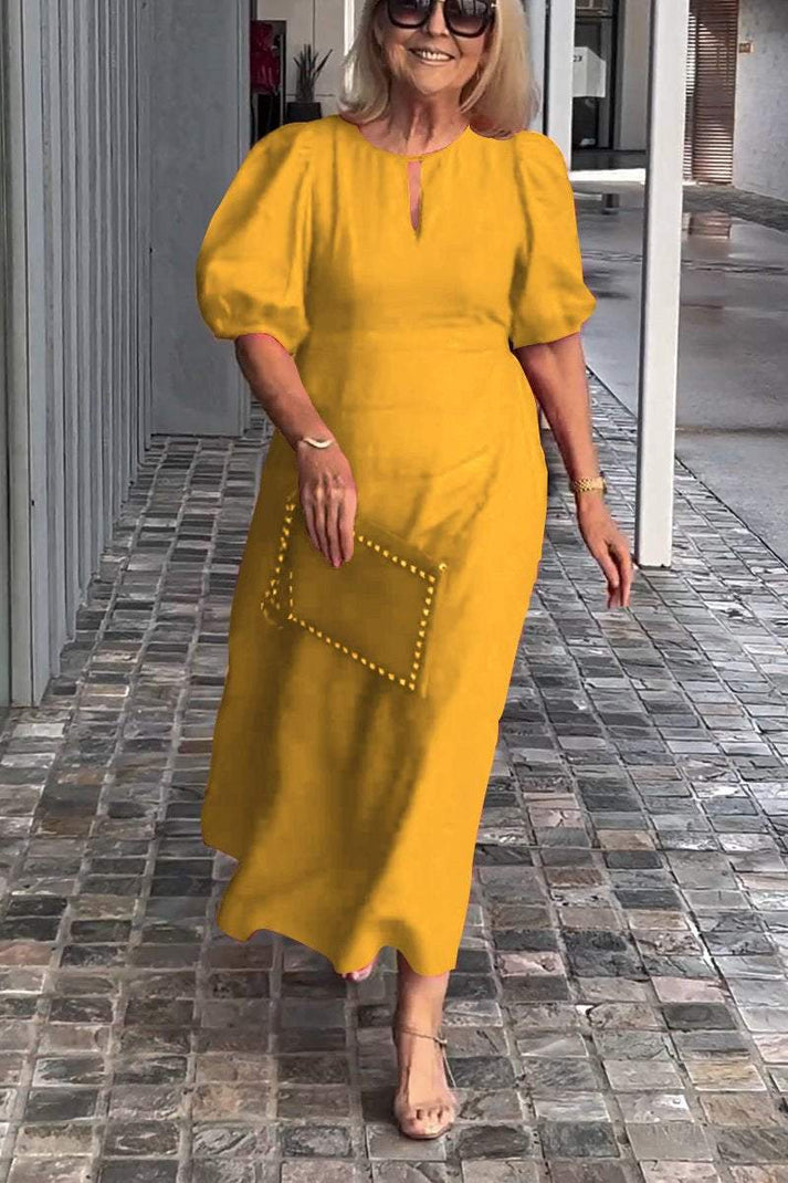 CD | Rochie monocoloră din bumbac și in