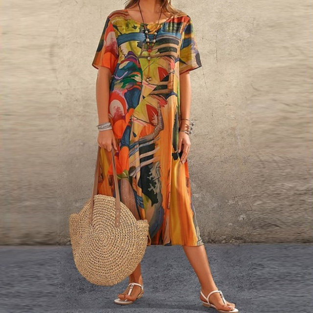 CD | Rochie midi cu imprimare artistică