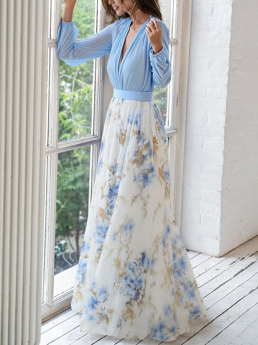 CD | Rochie maxi uimitoare cu model floral și decolteu în V