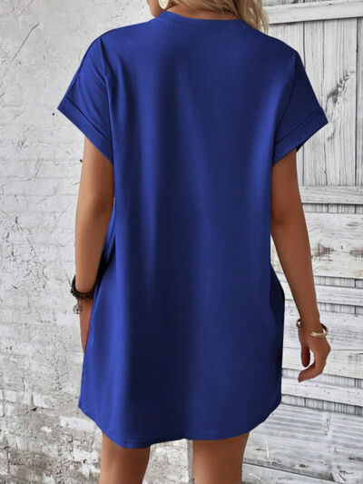 CD | Gât rotund Mini tricou cu mâneci scurte cu buzunare