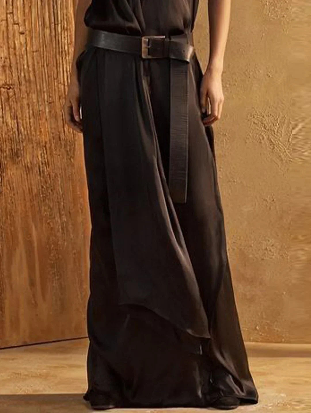 CD | Negru Elegant Unicolor decolteu înalt fără mâneci vrac Maxi Tank rochie