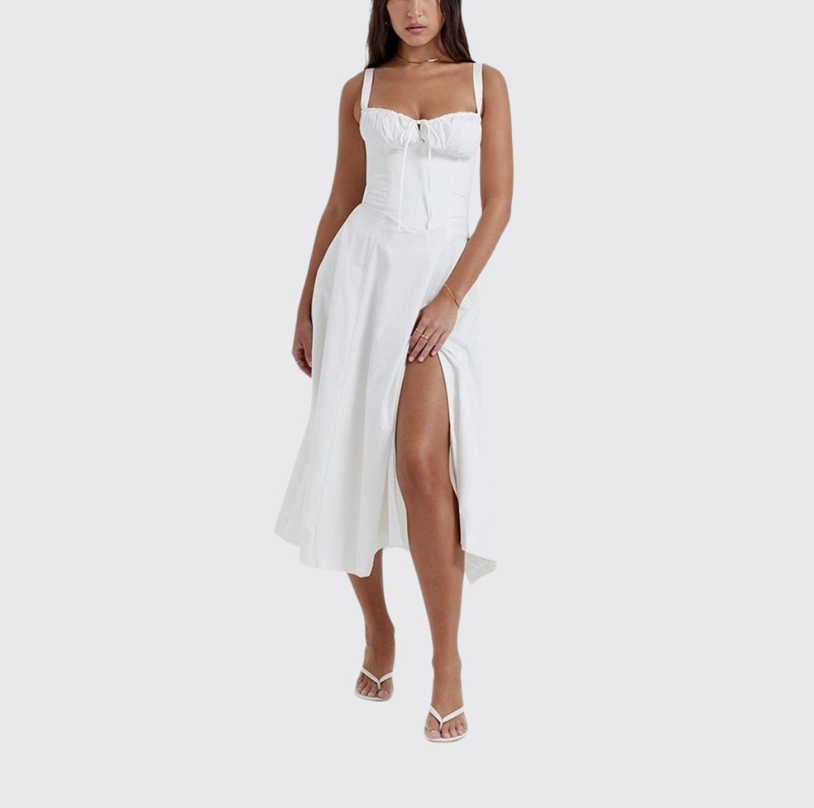 CD | Rochie midi pentru femei - fără mâneci - cu cravată în față - imprimeu floral - ușor, cu croială evazată
