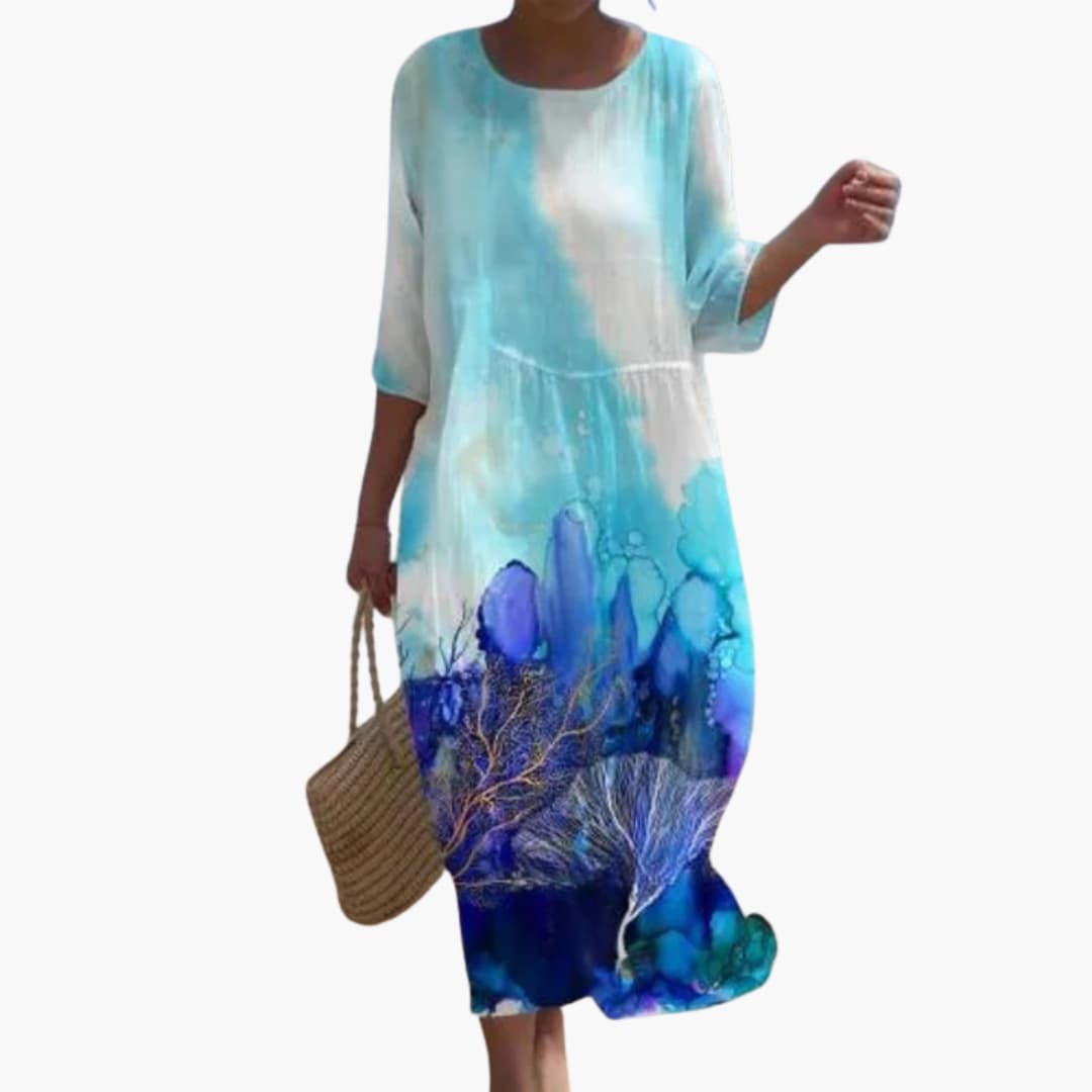 CD | Rochie midi floral pentru femei cu mâneci 3/4 pentru vară