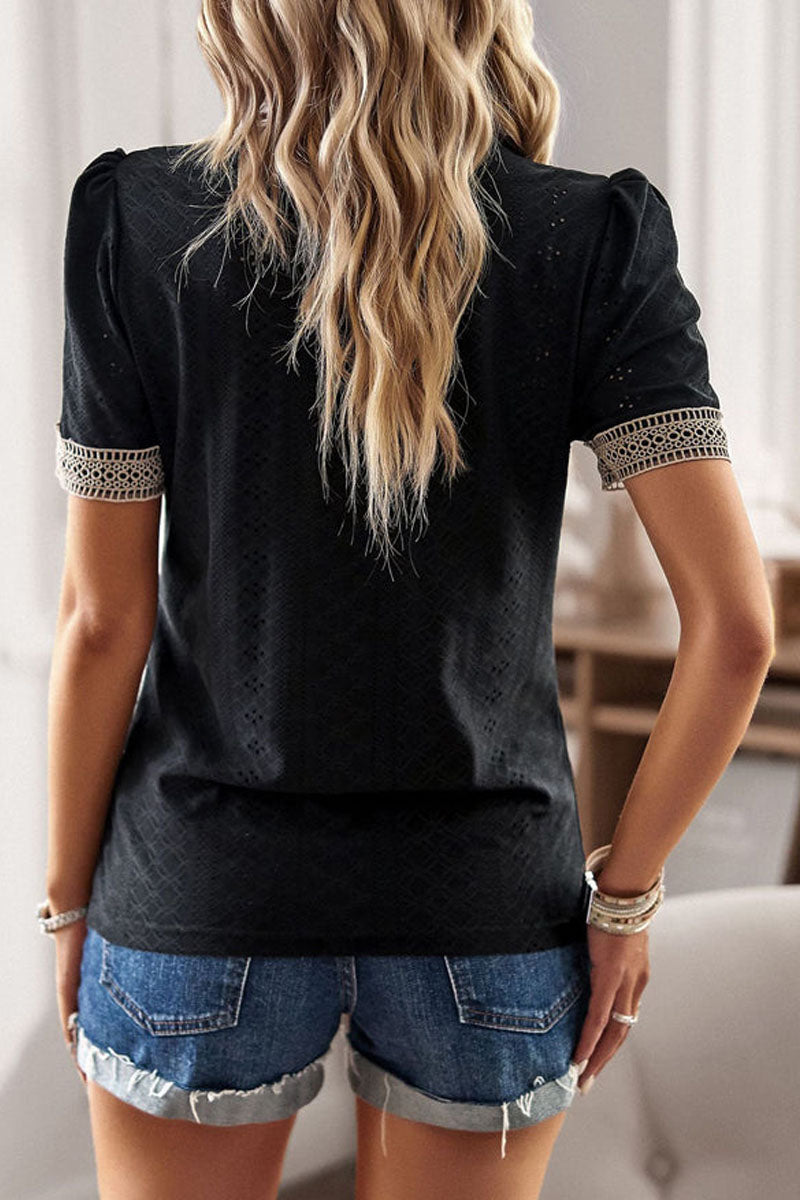 CD | V-neck patchwork cu mânecă scurtă de agrement tricou