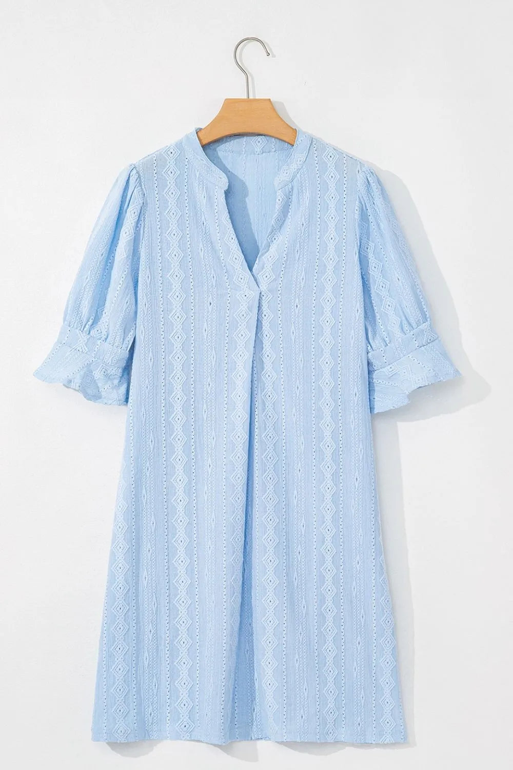CD | Jacquard textură Mini rochie evazată cu mâneci scurte și decolteu crestat