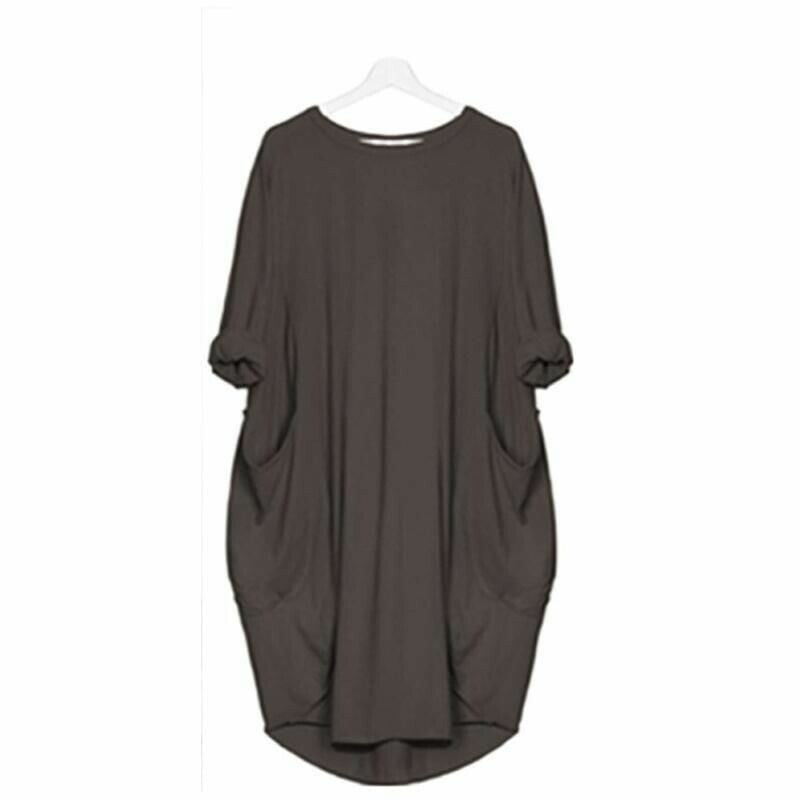 CD | Rochie midi pentru femei - Ținută relaxată - Amestec respirabil - Decolteu rotund - Buzunare laterale