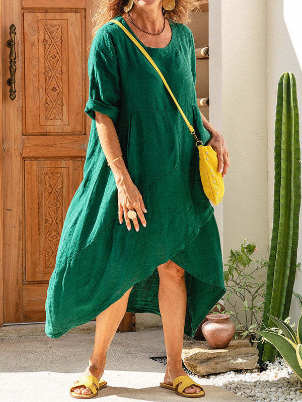 CD | Femei Maxi rochie decolteu sac de vară vrac Casual Baggy Robe Femei Retro rochii lungi