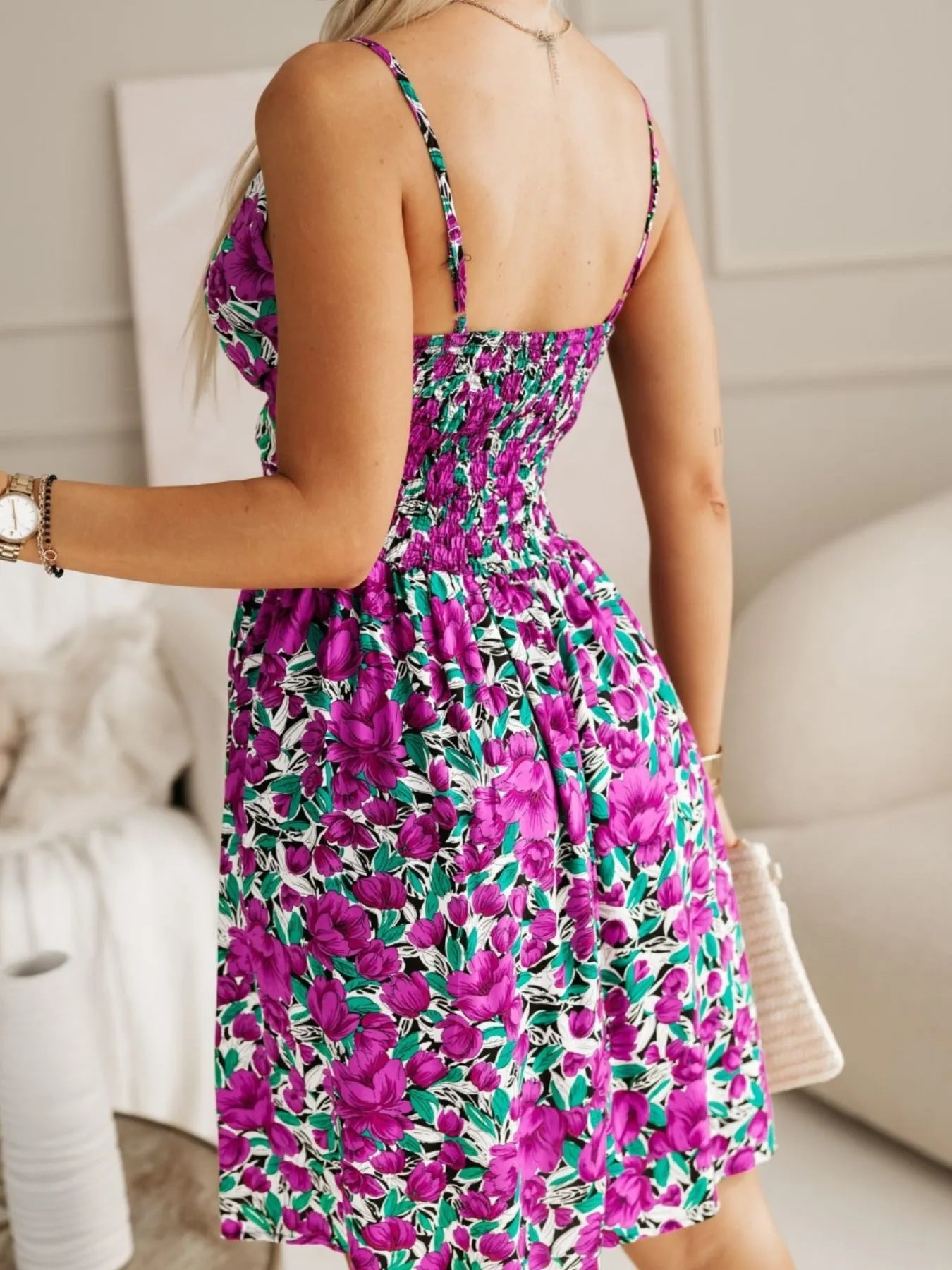 CD | Tropical Print Spaghetti Strap Mini Rochie