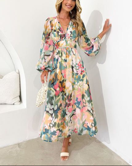 CD | Rochie maxi elegantă cu mâneci lungi și imprimeu floral