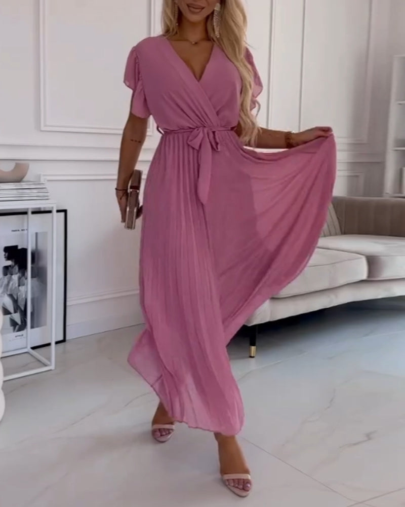 CD | Rochie elegantă roz plisată cu talie